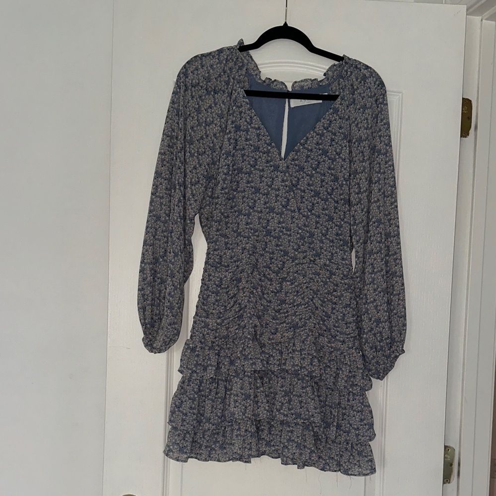 Astr Long Sleeve Floral Dress in Blue and White